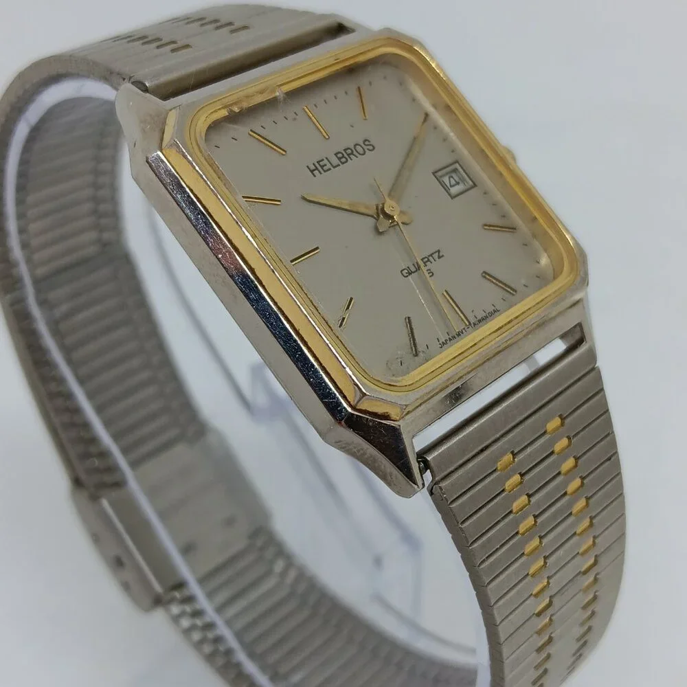 Helbros 87-3 Men's 29x30mm Slim Profile Two Tone Gray Dial Quartz Dress Watch